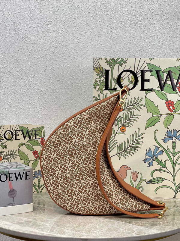 LOEWE A923PL9X01 Luna bag in Anagram jacquard and classic calfskin Tan/Pecan
