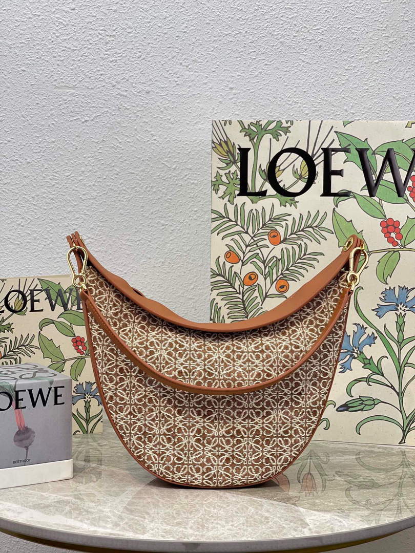 LOEWE A923PL9X01 Luna bag in Anagram jacquard and classic calfskin Tan/Pecan