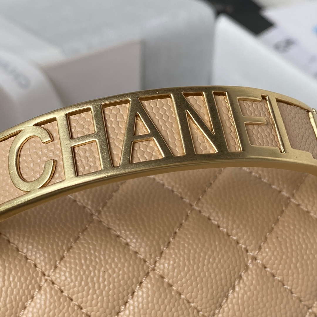 Chanel A94804 Boy Chanel Flap Bag With Handle Grained Shiny Calfskin Gold Tone Metal Beige - Default Title - View 4