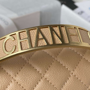 Chanel A94804 Boy Chanel Flap Bag With Handle Grained Shiny Calfskin Gold Tone Metal Beige - Default Title - View 4