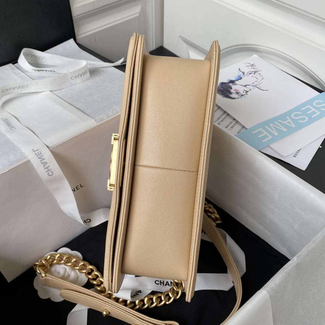 Chanel A94804 Boy Chanel Flap Bag With Handle Grained Shiny Calfskin Gold Tone Metal Beige - Default Title - View 5