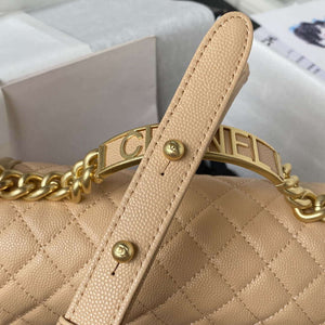 Chanel A94804 Boy Chanel Flap Bag With Handle Grained Shiny Calfskin Gold Tone Metal Beige - Default Title - View 6