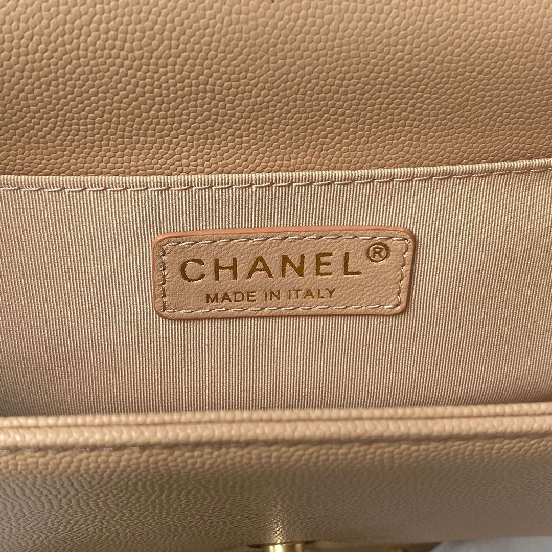 Chanel A94804 Boy Chanel Flap Bag With Handle Grained Shiny Calfskin Gold Tone Metal Beige - Default Title - View 8