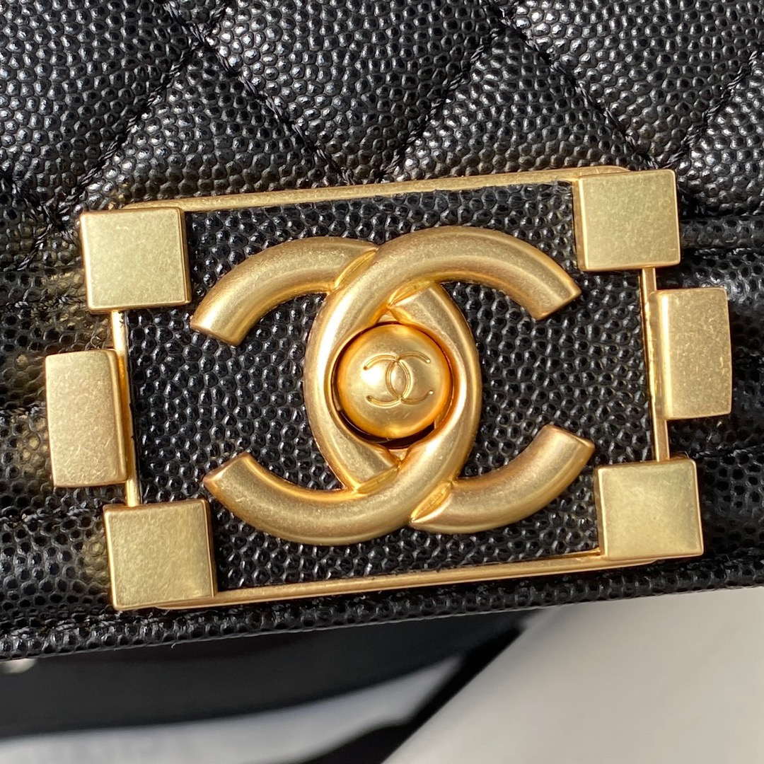 Chanel A94804 Boy Chanel Flap Bag With Handle Grained Shiny Calfskin Gold Tone Metal Black - Default Title - View 3