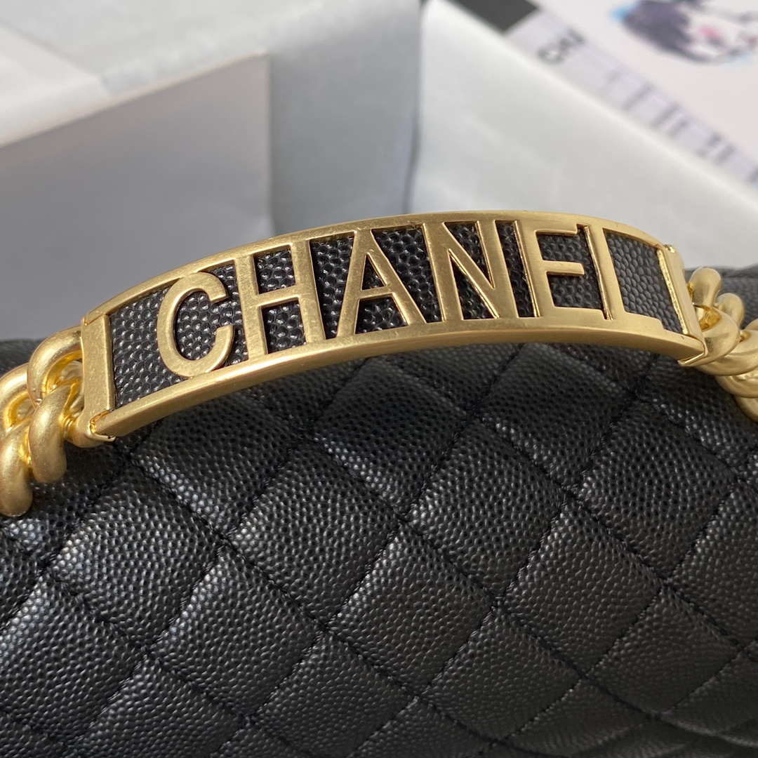 Chanel A94804 Boy Chanel Flap Bag With Handle Grained Shiny Calfskin Gold Tone Metal Black - Default Title - View 4