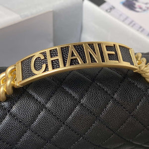Chanel A94804 Boy Chanel Flap Bag With Handle Grained Shiny Calfskin Gold Tone Metal Black - Default Title - View 4