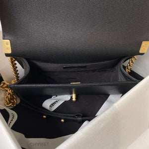 Chanel A94804 Boy Chanel Flap Bag With Handle Grained Shiny Calfskin Gold Tone Metal Black - Default Title - View 7