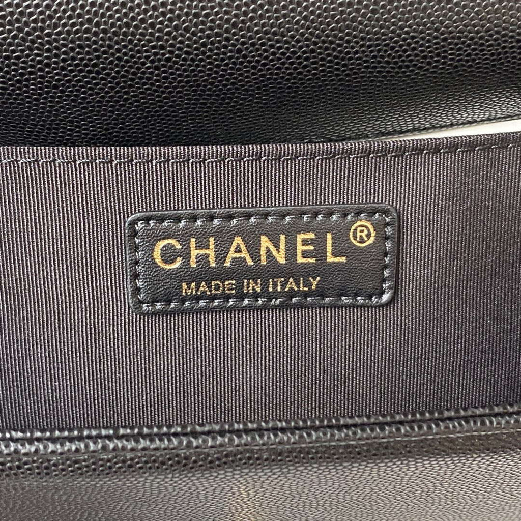 Chanel A94804 Boy Chanel Flap Bag With Handle Grained Shiny Calfskin Gold Tone Metal Black