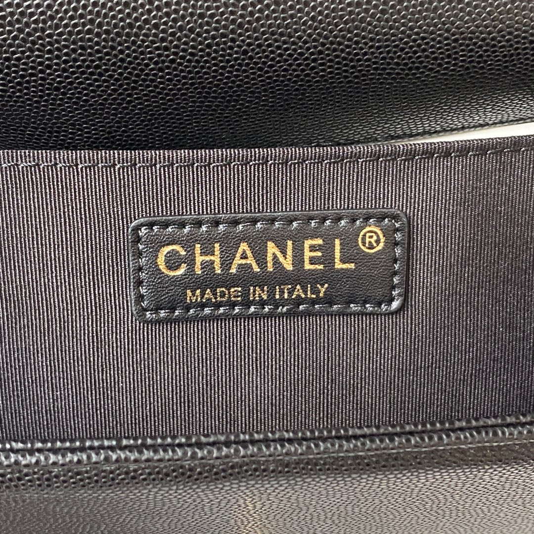 Chanel A94804 Boy Chanel Flap Bag With Handle Grained Shiny Calfskin Gold Tone Metal Black