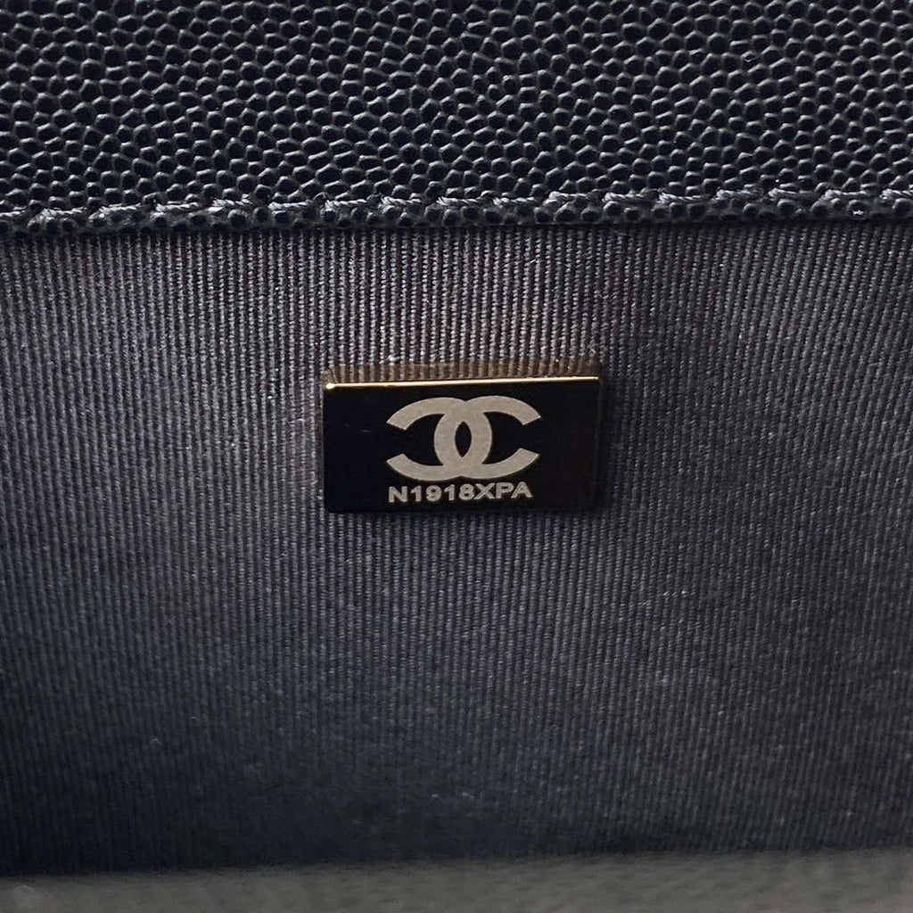 Chanel A94804 Boy Chanel Flap Bag With Handle Grained Shiny Calfskin Gold Tone Metal Black