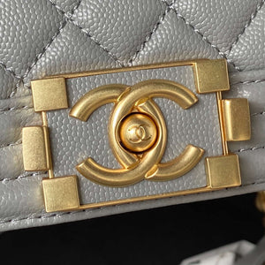 Chanel A94804 Boy Chanel Flap Bag With Handle Grained Shiny Calfskin Gold Tone Metal Gray - Default Title - View 3