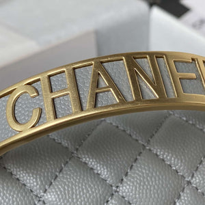 Chanel A94804 Boy Chanel Flap Bag With Handle Grained Shiny Calfskin Gold Tone Metal Gray - Default Title - View 4