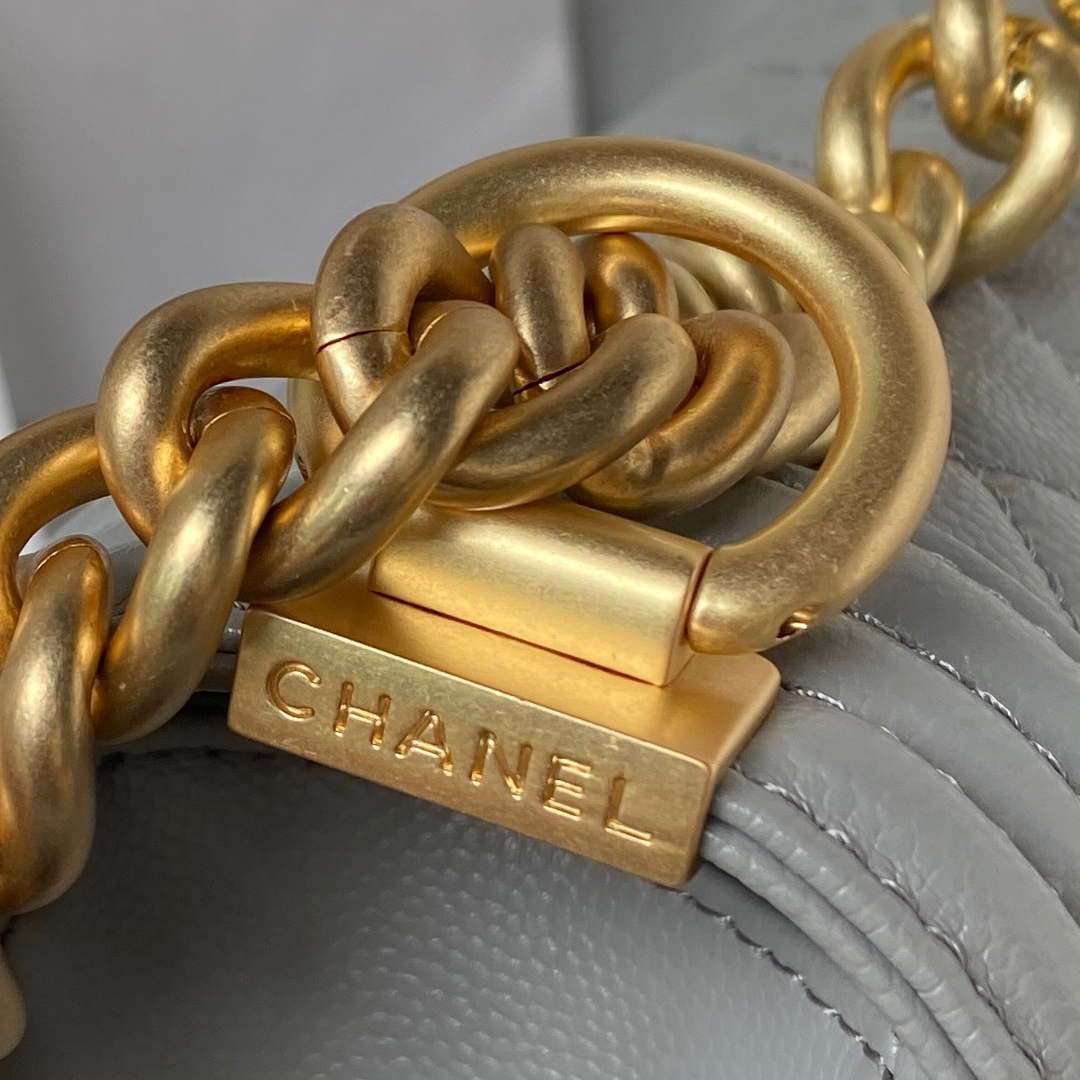 Chanel A94804 Boy Chanel Flap Bag With Handle Grained Shiny Calfskin Gold Tone Metal Gray - Default Title - View 5