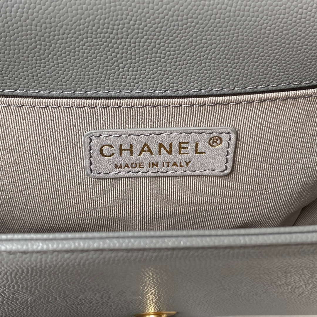 Chanel A94804 Boy Chanel Flap Bag With Handle Grained Shiny Calfskin Gold Tone Metal Gray - Default Title - View 8