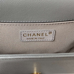 Chanel A94804 Boy Chanel Flap Bag With Handle Grained Shiny Calfskin Gold Tone Metal Gray - Default Title - View 8