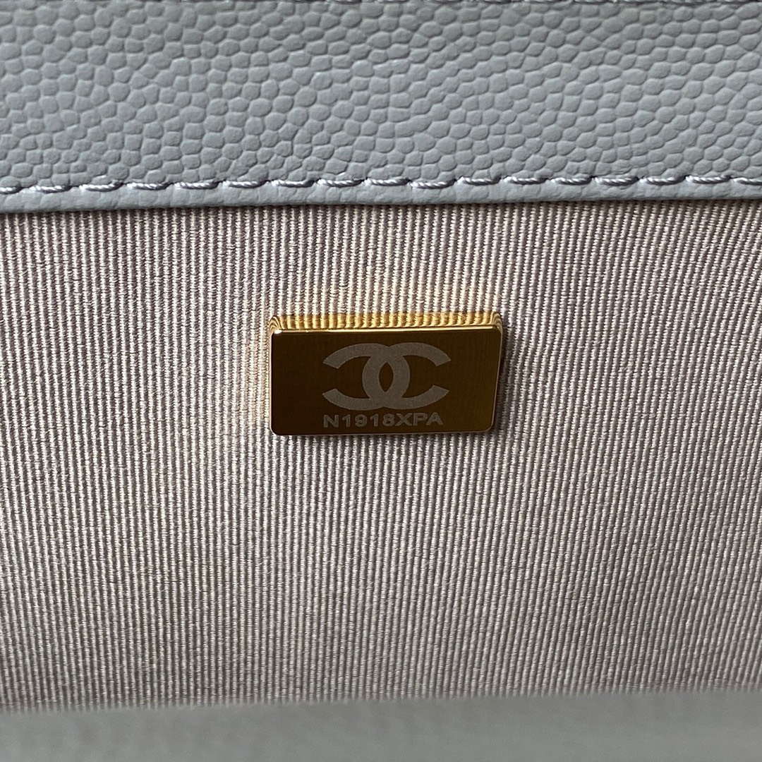 Chanel A94804 Boy Chanel Flap Bag With Handle Grained Shiny Calfskin Gold Tone Metal Gray - Default Title - View 9