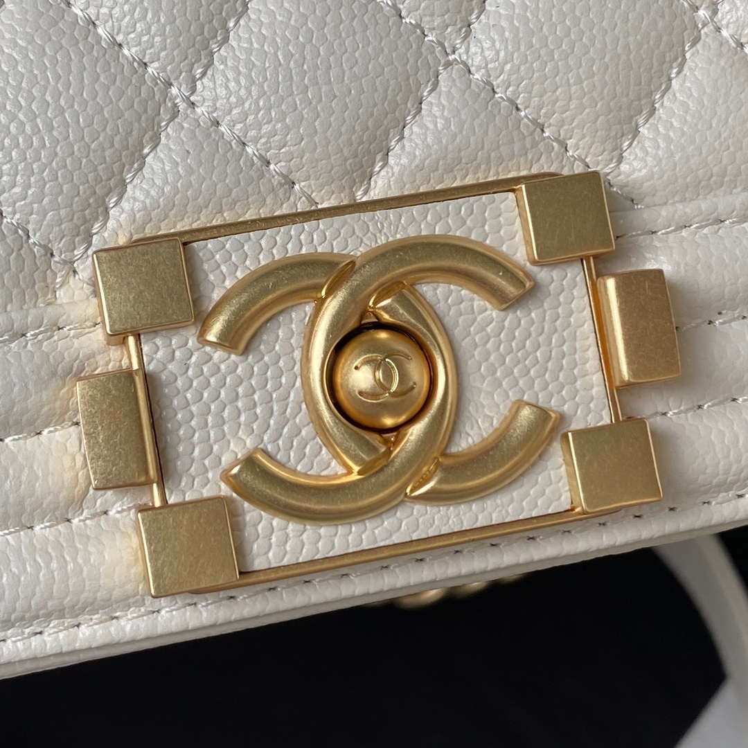 Chanel A94804 Boy Chanel Flap Bag With Handle Grained Shiny Calfskin Gold Tone Metal White - Default Title - View 3