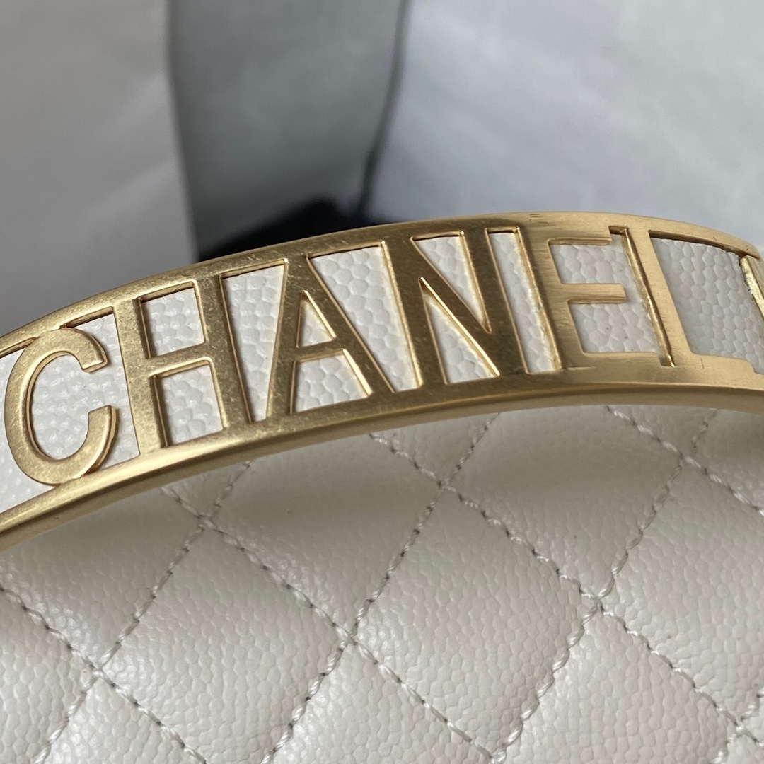 Chanel A94804 Boy Chanel Flap Bag With Handle Grained Shiny Calfskin Gold Tone Metal White - Default Title - View 4