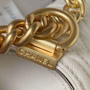 Chanel A94804 Boy Chanel Flap Bag With Handle Grained Shiny Calfskin Gold Tone Metal White - Default Title - View 5
