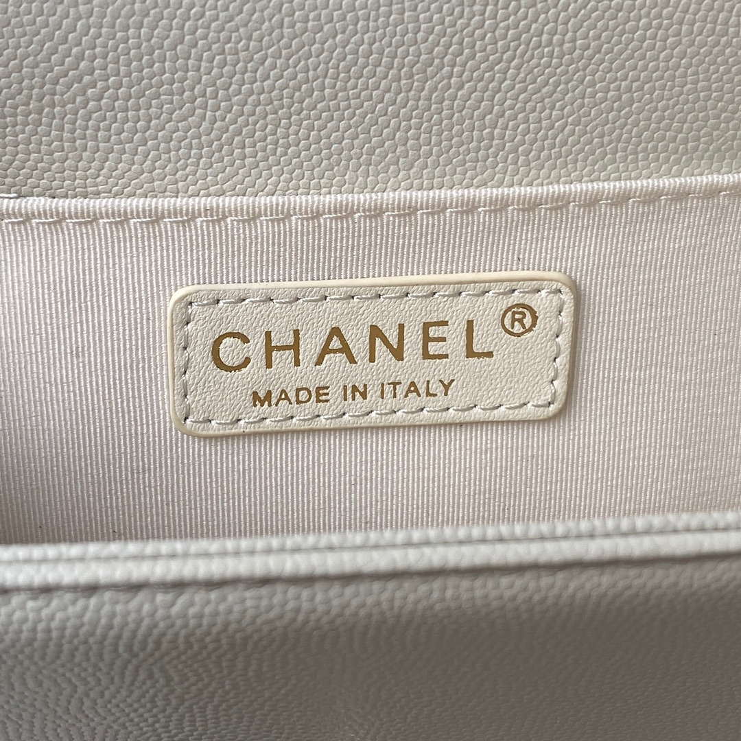 Chanel A94804 Boy Chanel Flap Bag With Handle Grained Shiny Calfskin Gold Tone Metal White - Default Title - View 9