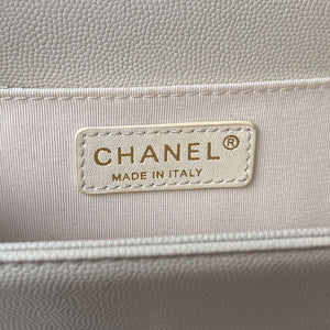 Chanel A94804 Boy Chanel Flap Bag With Handle Grained Shiny Calfskin Gold Tone Metal White - Default Title - View 9