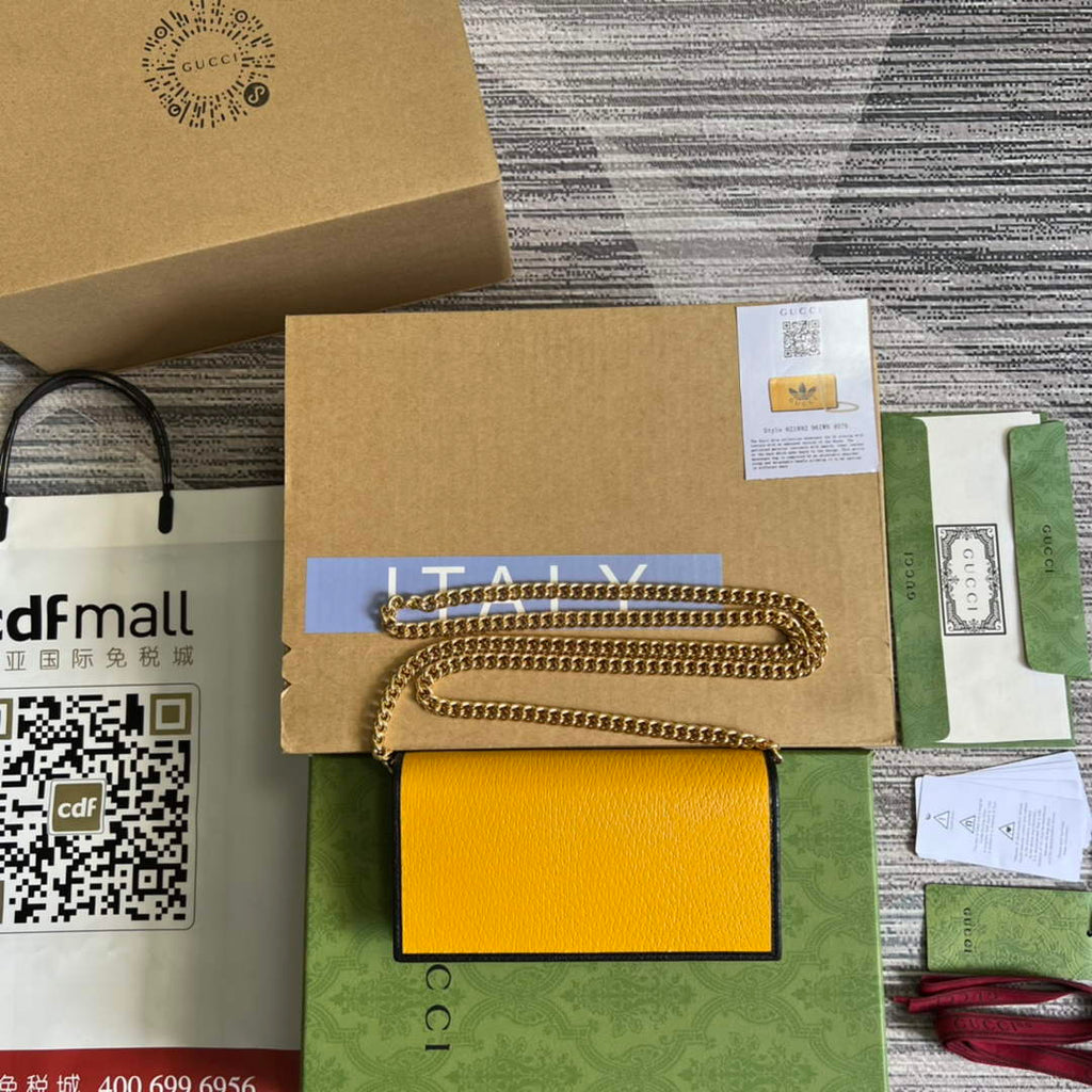 Adidas x Gucci ?621892 wallet with chain Off-black and yellow leather