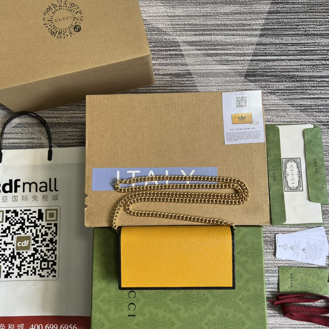 Adidas x Gucci ?621892 wallet with chain Off-black and yellow leather