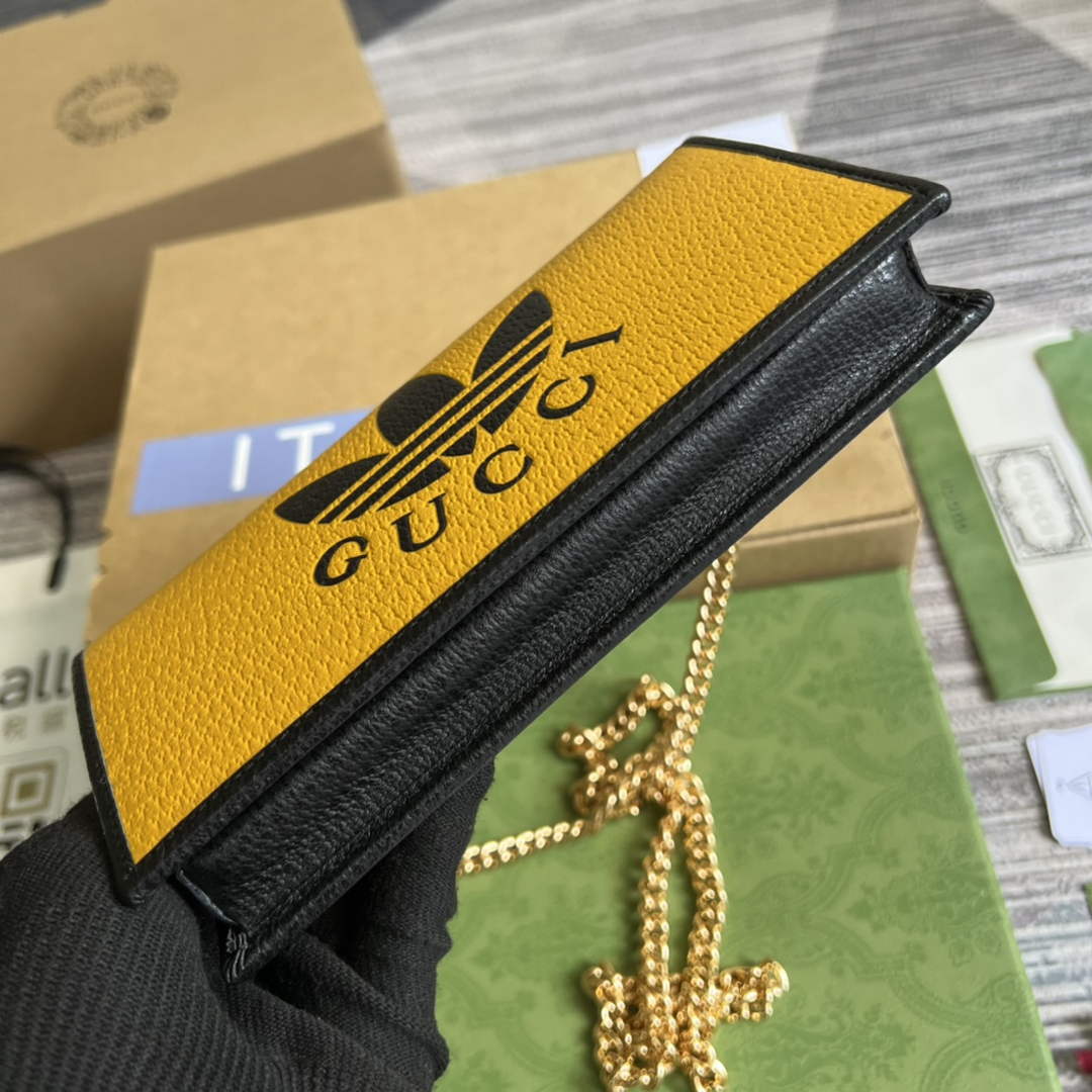 Adidas x Gucci ?621892 wallet with chain Off-black and yellow leather