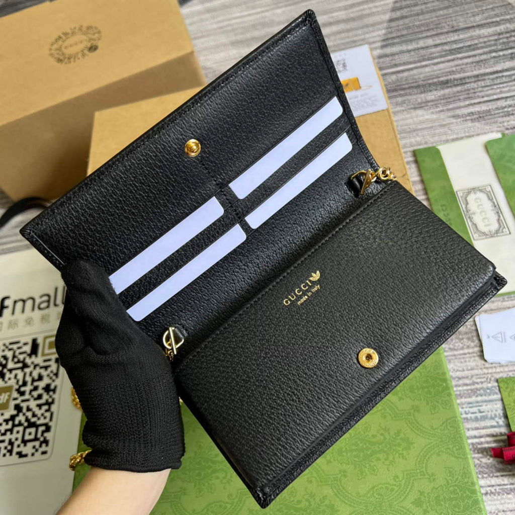 Adidas x Gucci ?621892 wallet with chain Off-black and yellow leather