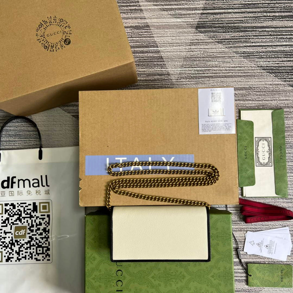 Adidas x Gucci ?621892 wallet with chain Off-white and black leather