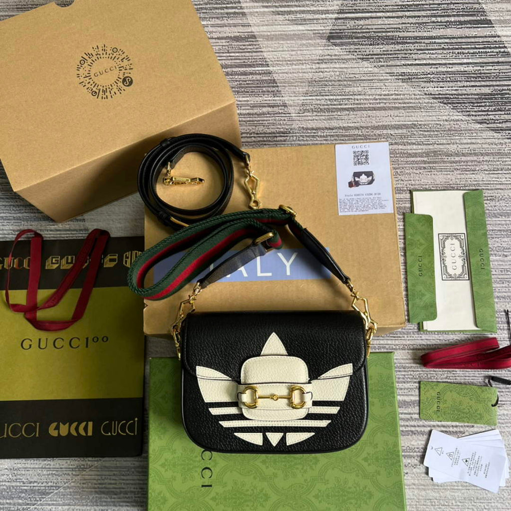 Adidas x Gucci 658574 Horsebit 1955 mini bag black and white leather