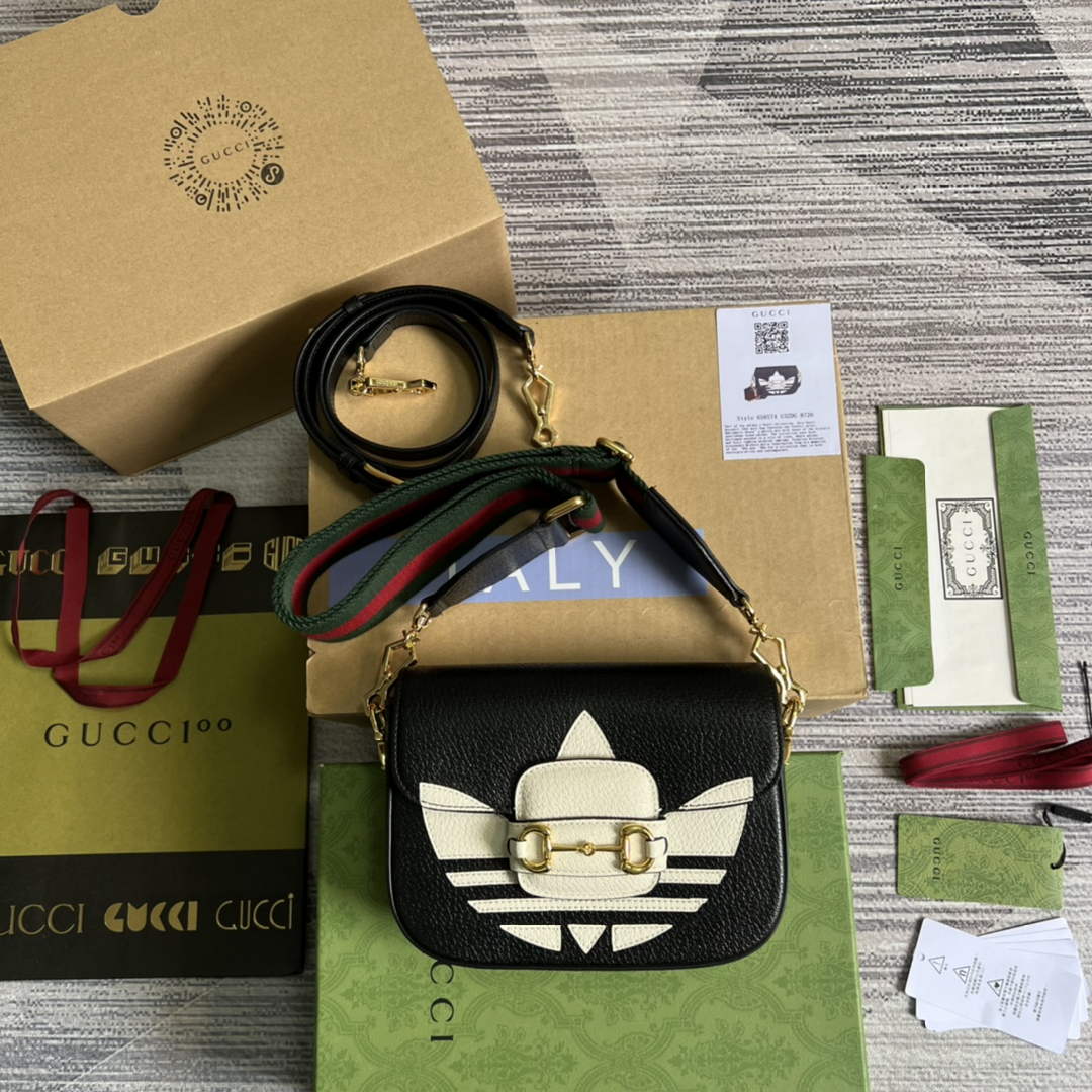 Adidas x Gucci 658574 Horsebit 1955 mini bag black and white leather - Default Title - View 2