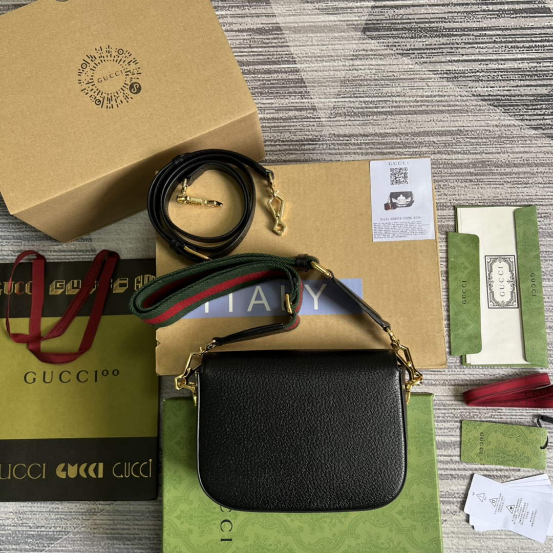 Adidas x Gucci 658574 Horsebit 1955 mini bag black and white leather - Default Title - View 3