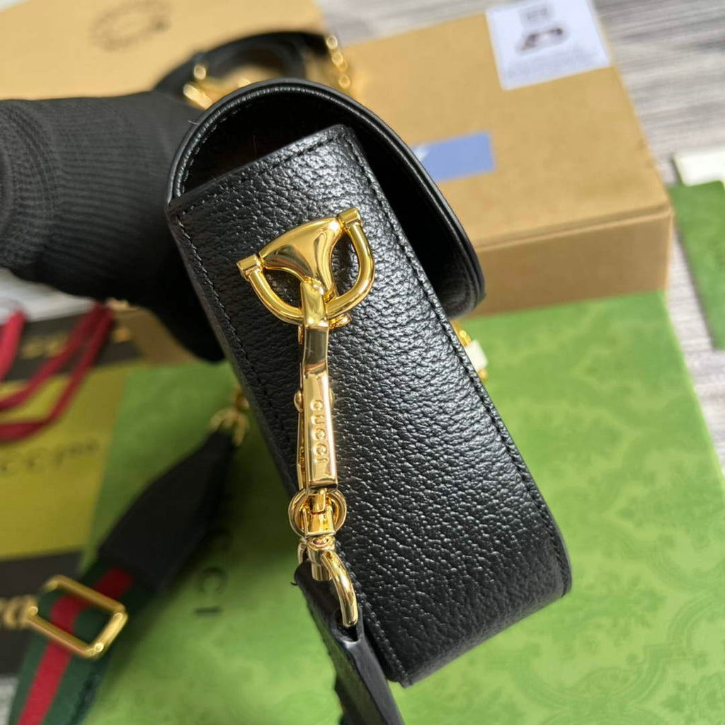 Adidas x Gucci 658574 Horsebit 1955 mini bag black and white leather