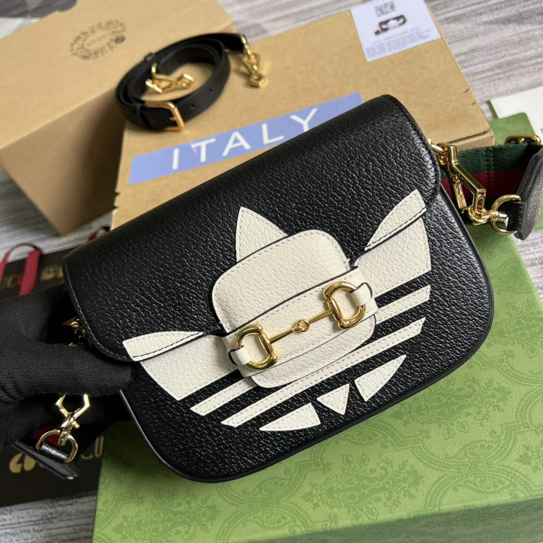 Adidas x Gucci 658574 Horsebit 1955 mini bag black and white leather - Default Title - View 1