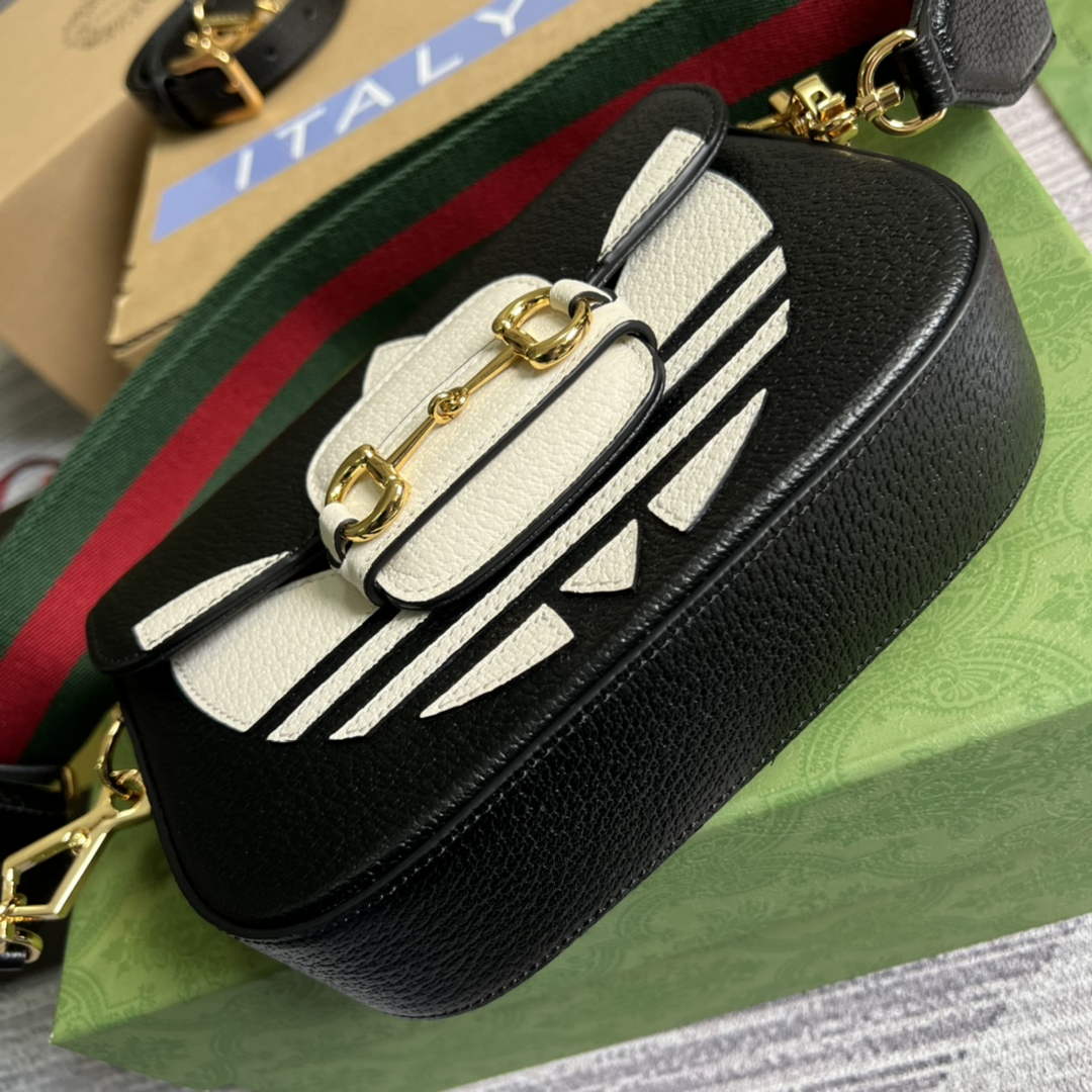 Adidas x Gucci 658574 Horsebit 1955 mini bag black and white leather - Default Title - View 6