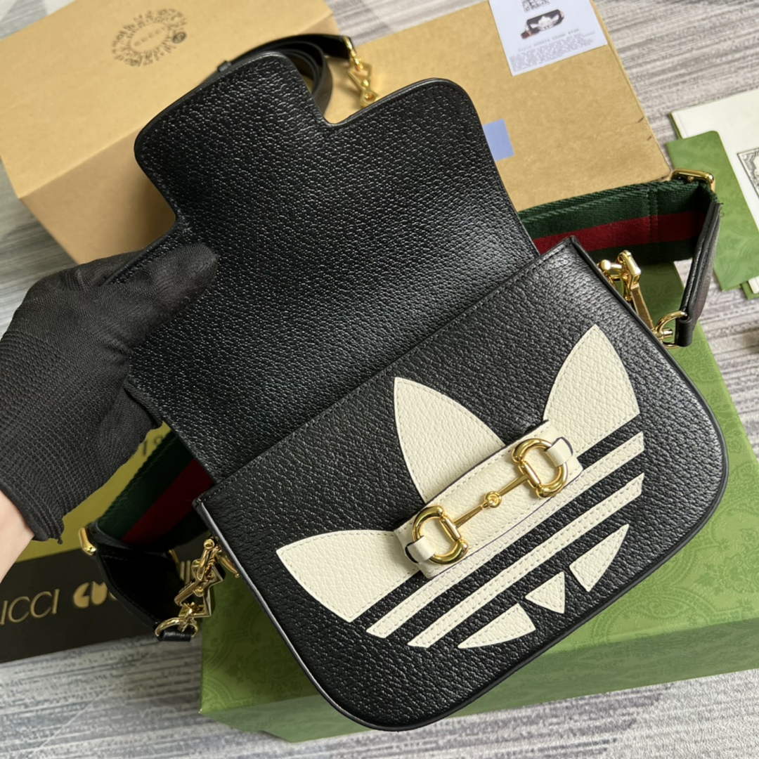 Adidas x Gucci 658574 Horsebit 1955 mini bag black and white leather - Default Title - View 7