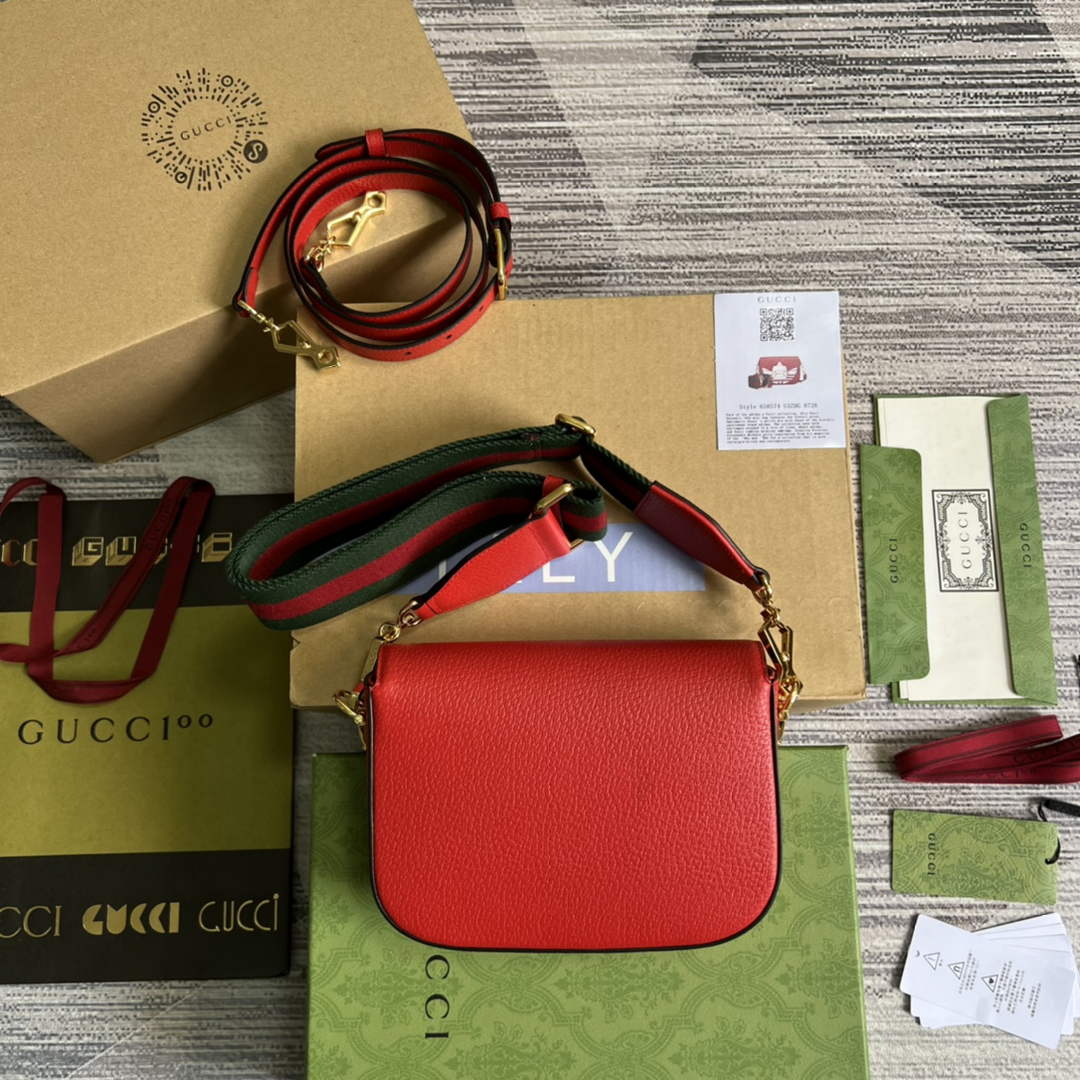 Adidas x Gucci 658574 Horsebit 1955 mini bag red and white leather - Default Title - View 3