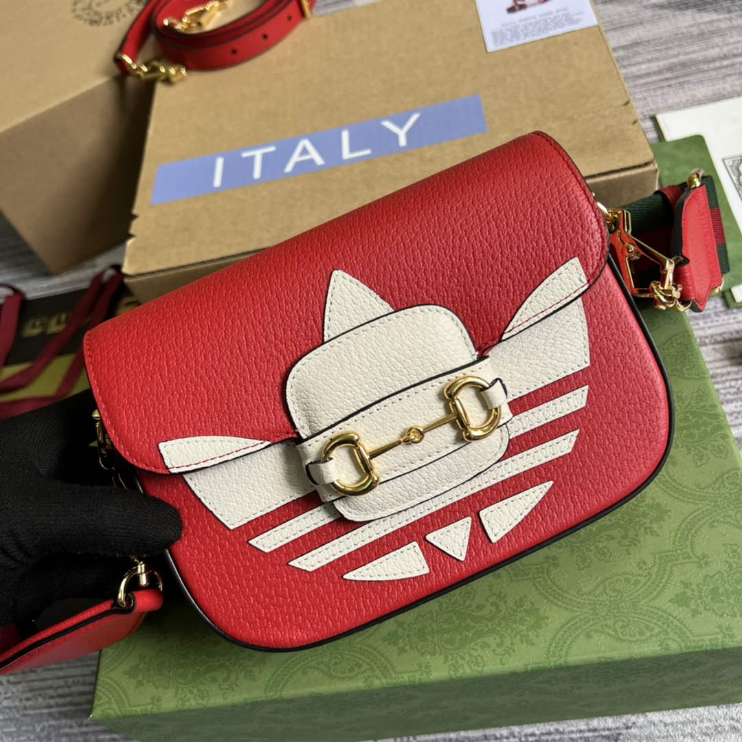 Adidas x Gucci 658574 Horsebit 1955 mini bag red and white leather - Default Title - View 1