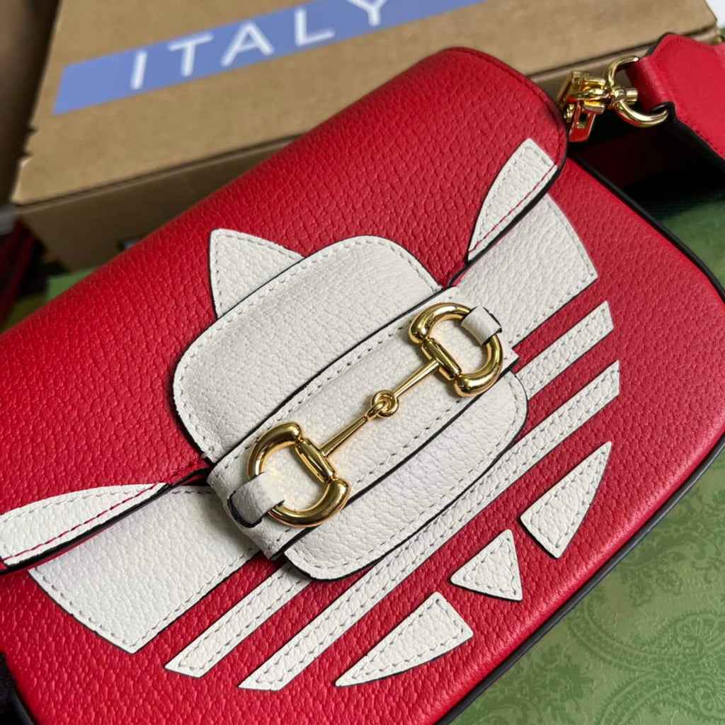 Adidas x Gucci 658574 Horsebit 1955 mini bag red and white leather