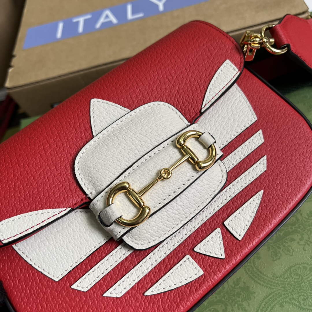 Adidas x Gucci 658574 Horsebit 1955 mini bag red and white leather - Default Title - View 5