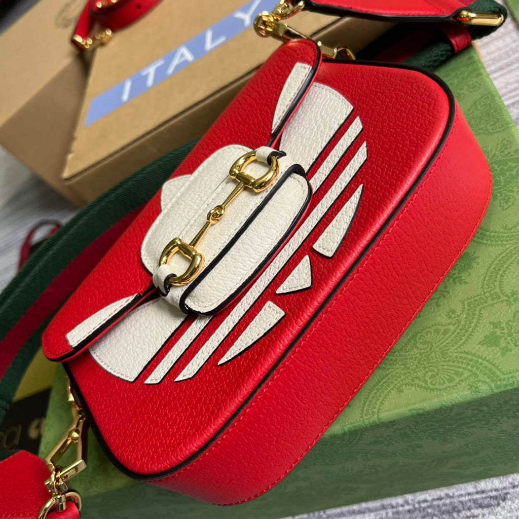 Adidas x Gucci 658574 Horsebit 1955 mini bag red and white leather