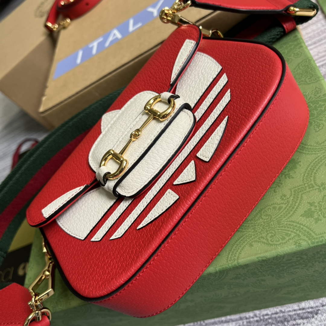 Adidas x Gucci 658574 Horsebit 1955 mini bag red and white leather - Default Title - View 6