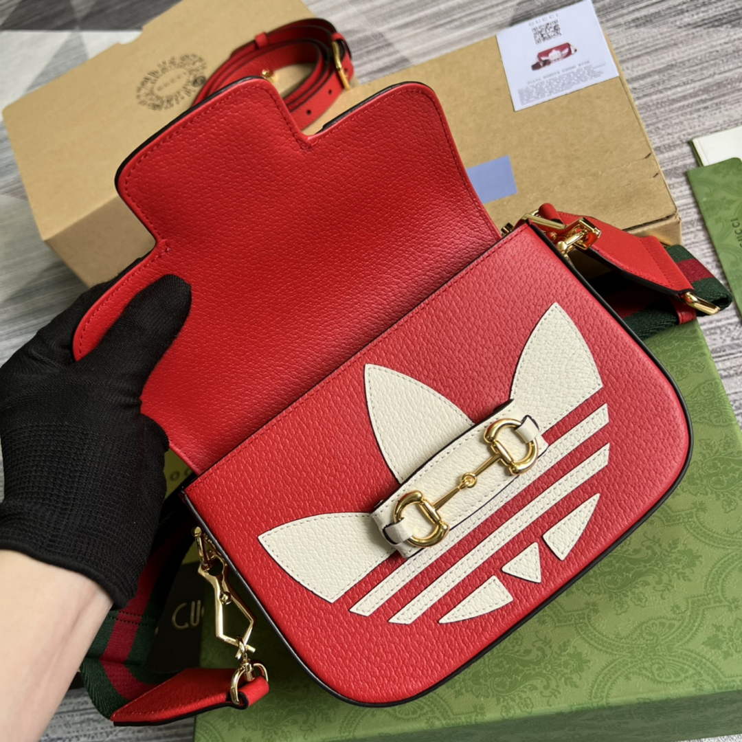 Adidas x Gucci 658574 Horsebit 1955 mini bag red and white leather - Default Title - View 7