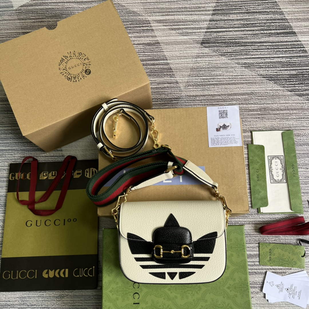 Adidas x Gucci 658574 Horsebit 1955 mini bag white and black leather - Default Title - View 2