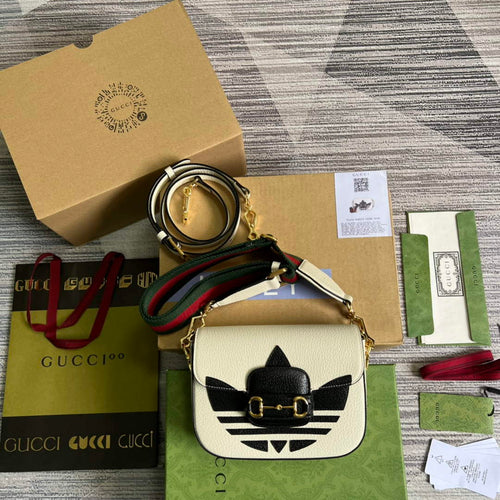 Adidas x Gucci 658574 Horsebit 1955 mini bag white and black leather