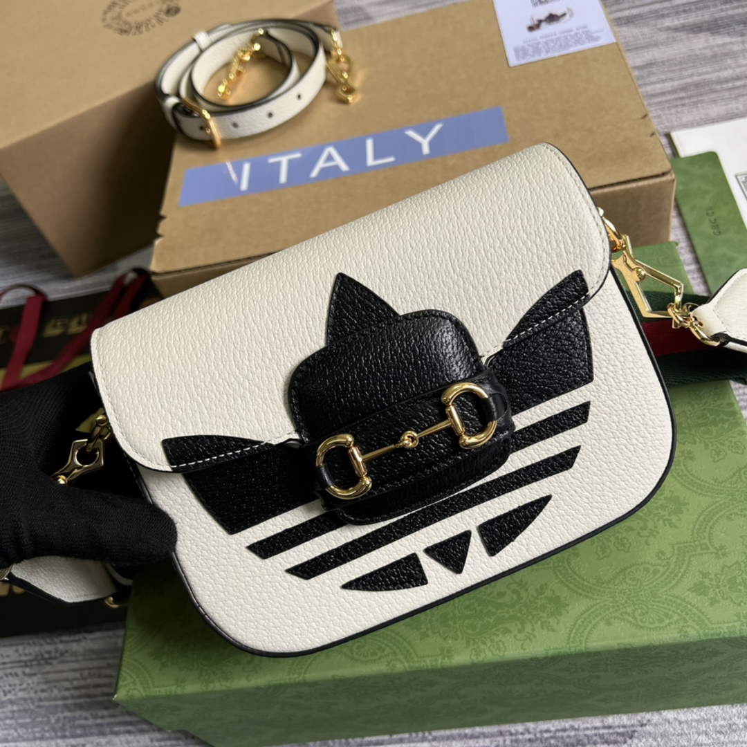 Adidas x Gucci 658574 Horsebit 1955 mini bag white and black leather - Default Title - View 1