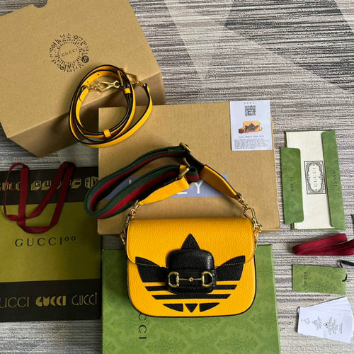 Adidas x Gucci 658574 Horsebit 1955 mini bag Yellow and black leather