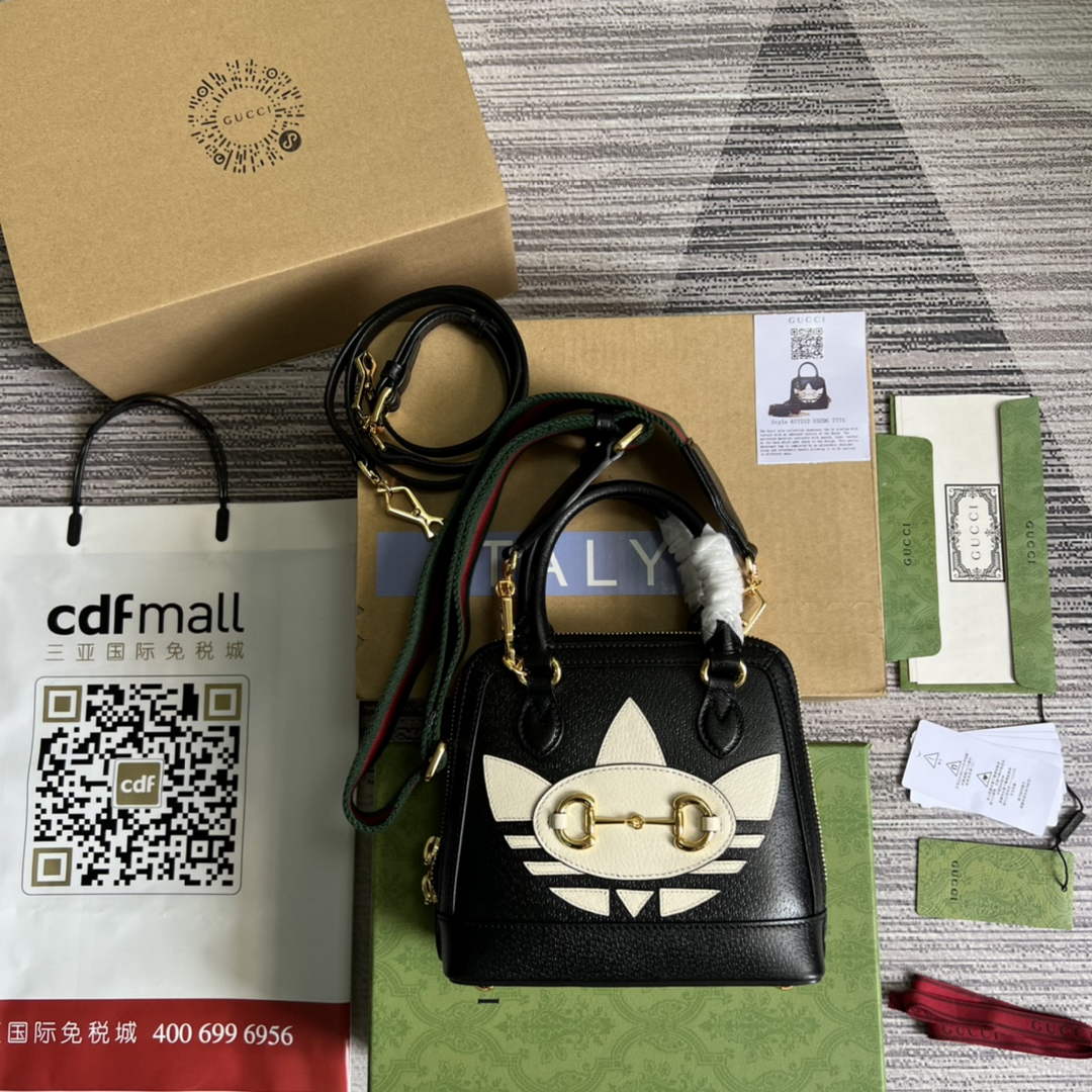 Adidas x Gucci 677212 Horsebit 1955 mini bag Black and white leather - Default Title - View 2