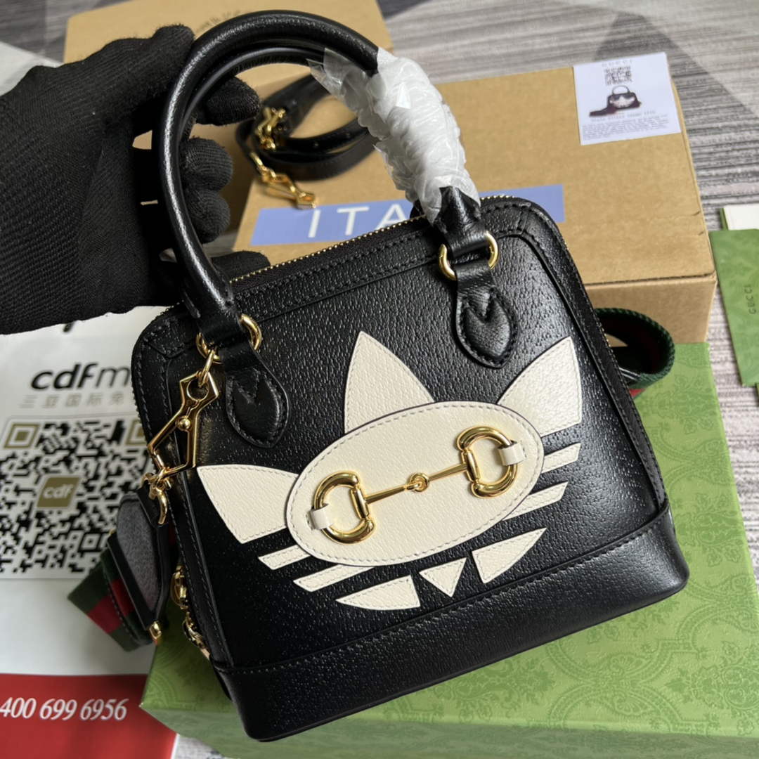 Adidas x Gucci 677212 Horsebit 1955 mini bag Black and white leather - Default Title - View 1